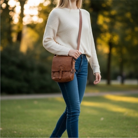 Harbour 2nd Leather Crossbody Bag Satchel Brown Adjustable strap 10.5”x9”x2” - Picture 9 of 9